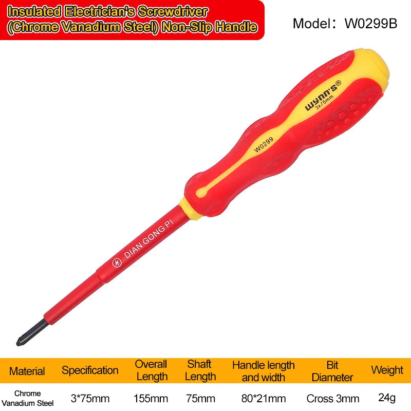 WYNN'S 1000V VDE Insulated Screwdriver Set Phillips Slotted Screw Driver Set Household Magnetic Tip Electrician Repair Hand Tool