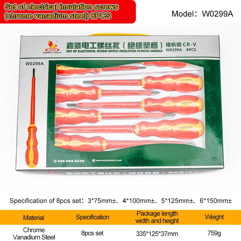 WYNN'S 1000V VDE Insulated Screwdriver Set Phillips Slotted Screw Driver Set Household Magnetic Tip Electrician Repair Hand Tool