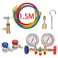 R134a Air Conditioning Pressure Gauge with Hose and Hook 3 Way AC Diagnostic Manifold Gauge Set Freon For R12 R22 R404A R134a